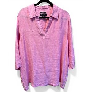 Tahari 100% Linen Pink Tunic Top Size 1X